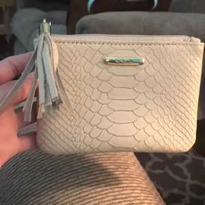 Cream-colored stone embossed python Gigi zip pouch